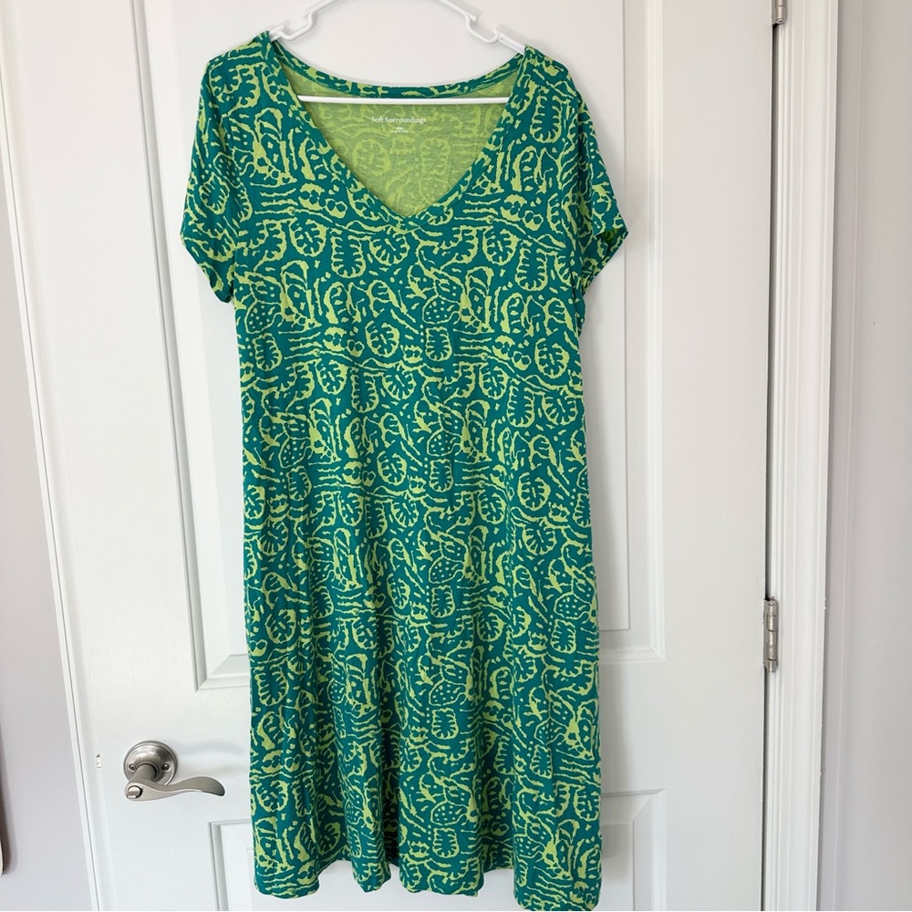 Soft Surroundings Dress Short Santiago Gaia Tropical Green Size Large Casual